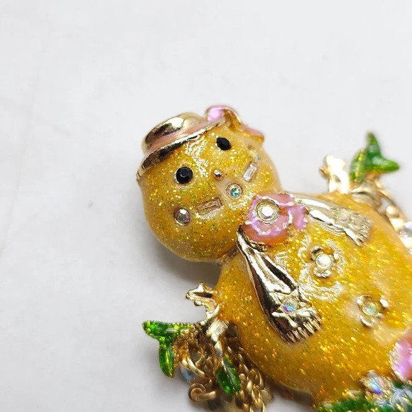 Kirks Folly Gold Snowman Brooch With Rhinestones Snowflakes Floral Accents - Picture 2 of 6